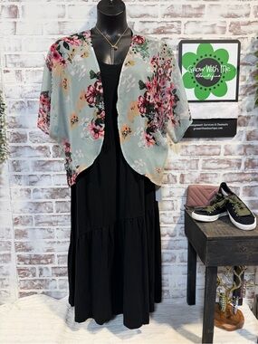 Mint Floral Sheer Kimono Shrug